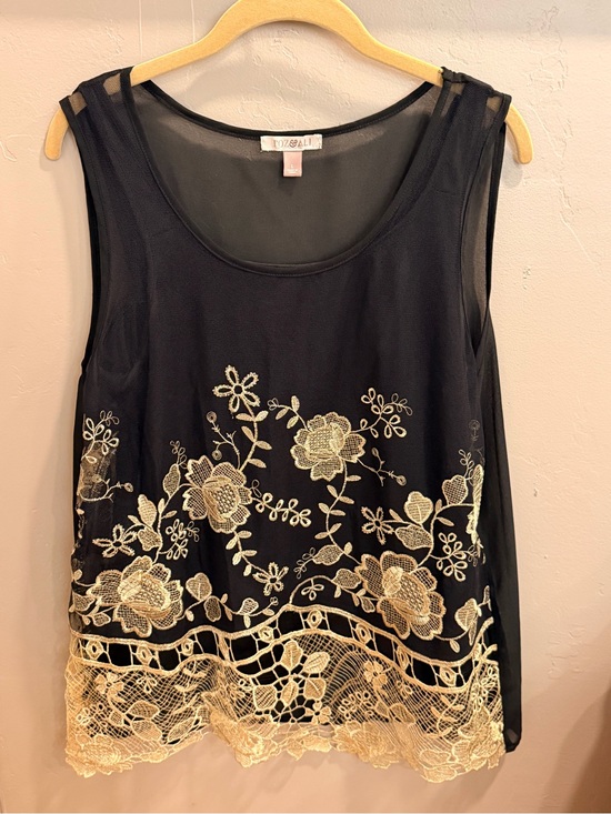 Roz & Ali Tops - Roz & Ali Black Tank with Gold Floral Lace #714